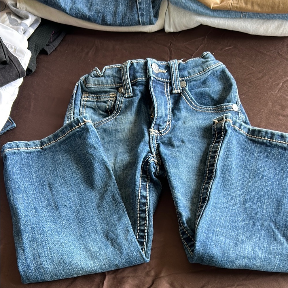Boys Wrangler Blue Denim Jeans with Embroidered Pockets